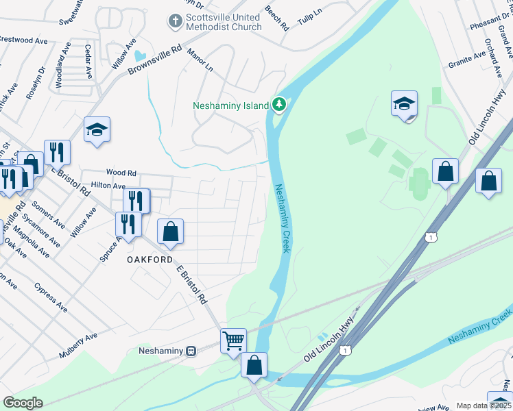 map of restaurants, bars, coffee shops, grocery stores, and more near 2045 Summit Avenue in Bucks County