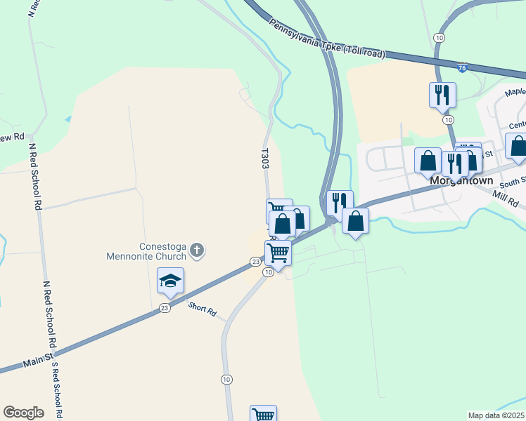 map of restaurants, bars, coffee shops, grocery stores, and more near 123 Swamp Road in Morgantown