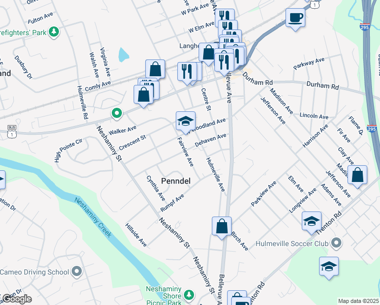 map of restaurants, bars, coffee shops, grocery stores, and more near 409 West Fairview Avenue in Langhorne