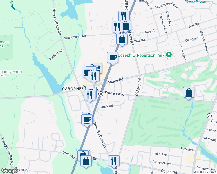 map of restaurants, bars, coffee shops, grocery stores, and more near 2004 New Jersey 35 in Wall Township