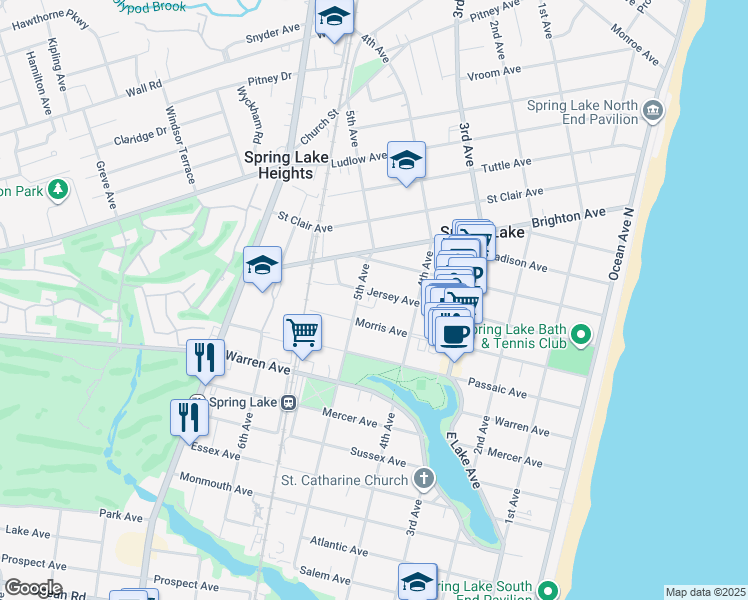 map of restaurants, bars, coffee shops, grocery stores, and more near 1202 5th Avenue in Spring Lake