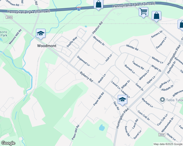 map of restaurants, bars, coffee shops, grocery stores, and more near 1427 Byberry Road in Montgomery