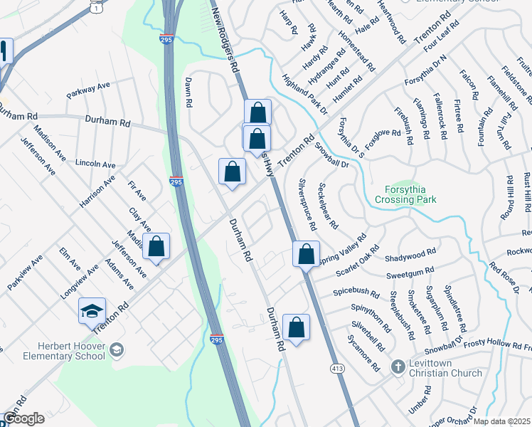 map of restaurants, bars, coffee shops, grocery stores, and more near Bellaire Drive in Bucks County