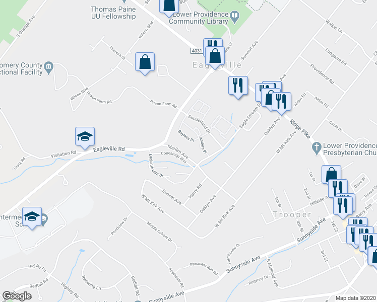 map of restaurants, bars, coffee shops, grocery stores, and more near 3243 Marilyn Avenue in Eagleville