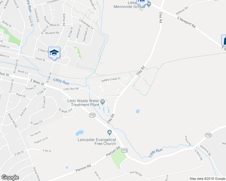 map of restaurants, bars, coffee shops, grocery stores, and more near 30 Sandstone Court in Lititz