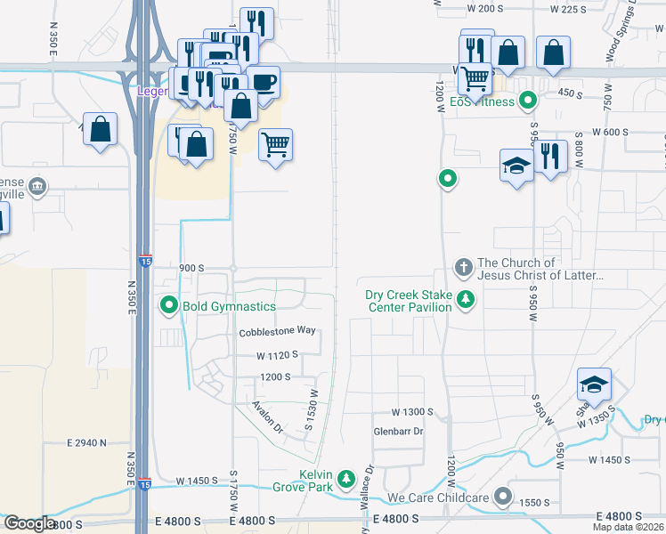 map of restaurants, bars, coffee shops, grocery stores, and more near 699 900 South in Springville