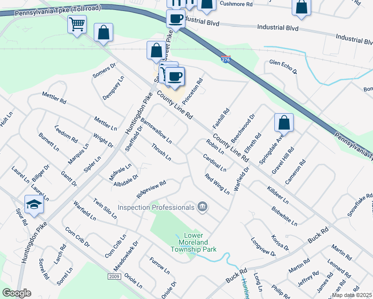 map of restaurants, bars, coffee shops, grocery stores, and more near 3902 Robin Lane in Montgomery County