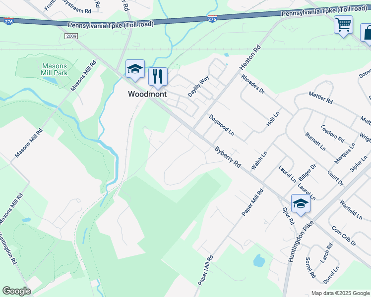 map of restaurants, bars, coffee shops, grocery stores, and more near 3442 Moore Lane in Montgomery County