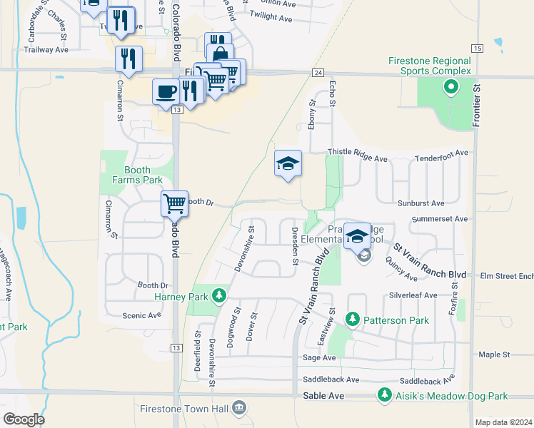 map of restaurants, bars, coffee shops, grocery stores, and more near 10509 Taylor Avenue in Longmont