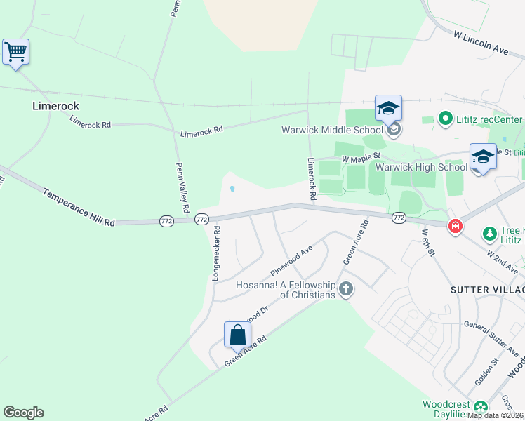 map of restaurants, bars, coffee shops, grocery stores, and more near 619 West Orange Street in Lititz