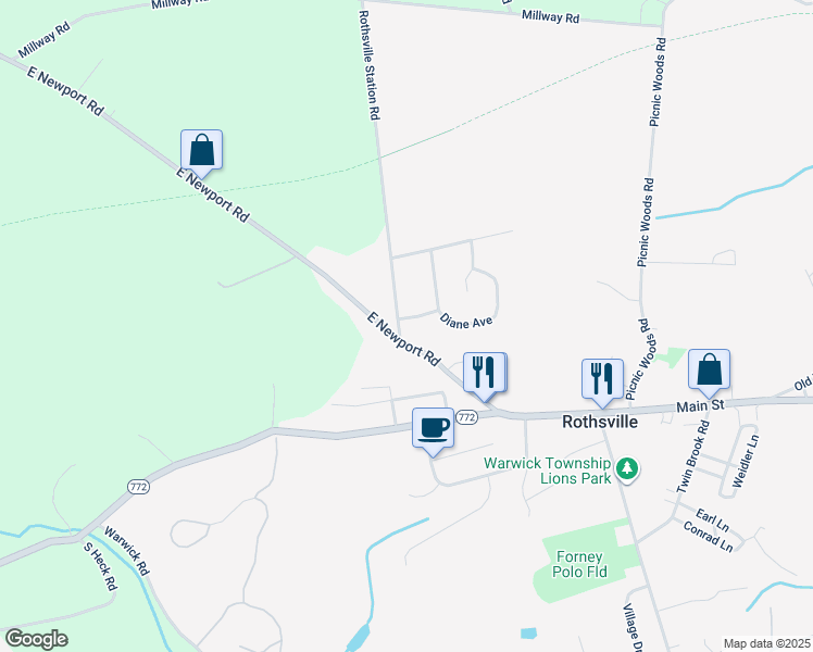 map of restaurants, bars, coffee shops, grocery stores, and more near 2 Robert Road in Lititz