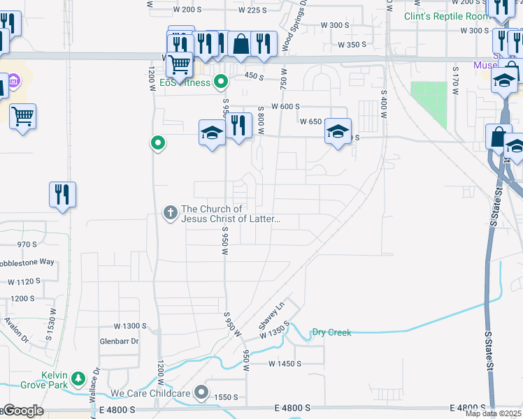 map of restaurants, bars, coffee shops, grocery stores, and more near 804 West 900 South in Springville