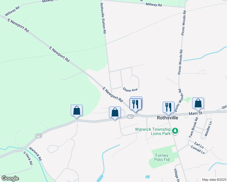 map of restaurants, bars, coffee shops, grocery stores, and more near 2 Robert Road in Lititz