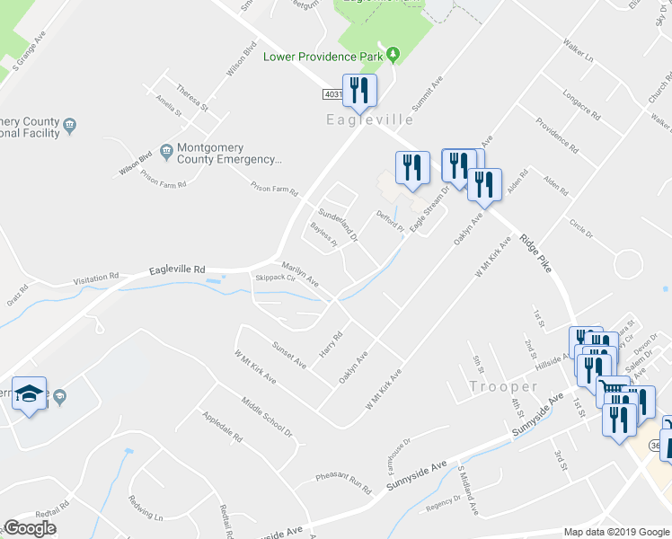 map of restaurants, bars, coffee shops, grocery stores, and more near 1018 Anders Place in Norristown