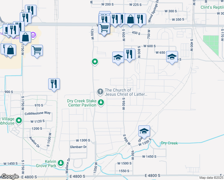 map of restaurants, bars, coffee shops, grocery stores, and more near 1038 West 900 South in Springville