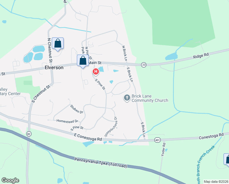 map of restaurants, bars, coffee shops, grocery stores, and more near 15 Churchill Drive in Elverson