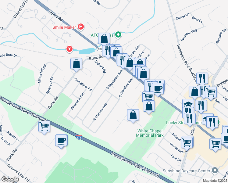 map of restaurants, bars, coffee shops, grocery stores, and more near 111 Waycross Avenue in Feasterville-Trevose