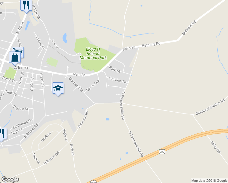 map of restaurants, bars, coffee shops, grocery stores, and more near 15 Diamond Spring Circle in Akron