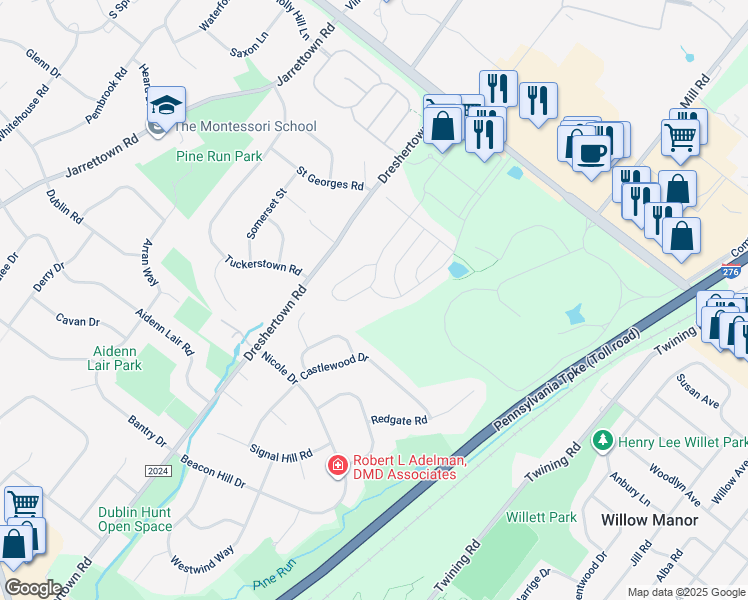 map of restaurants, bars, coffee shops, grocery stores, and more near 353 Dryden Road in Montgomery County