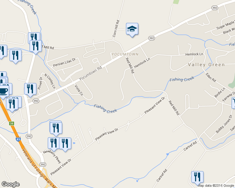 map of restaurants, bars, coffee shops, grocery stores, and more near 515 Red Mill Road in Goldsboro