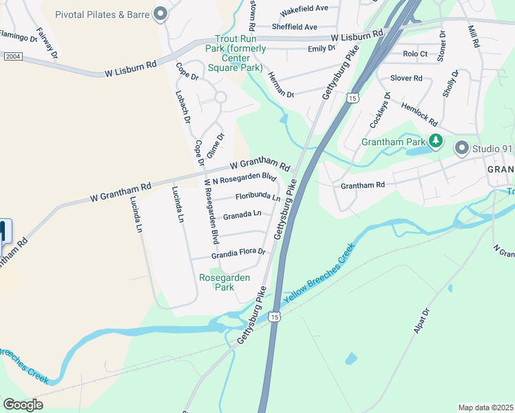 map of restaurants, bars, coffee shops, grocery stores, and more near 1104 Granada Lane in Mechanicsburg