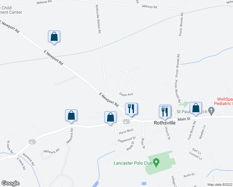 map of restaurants, bars, coffee shops, grocery stores, and more near 6 Robert Road in Lititz