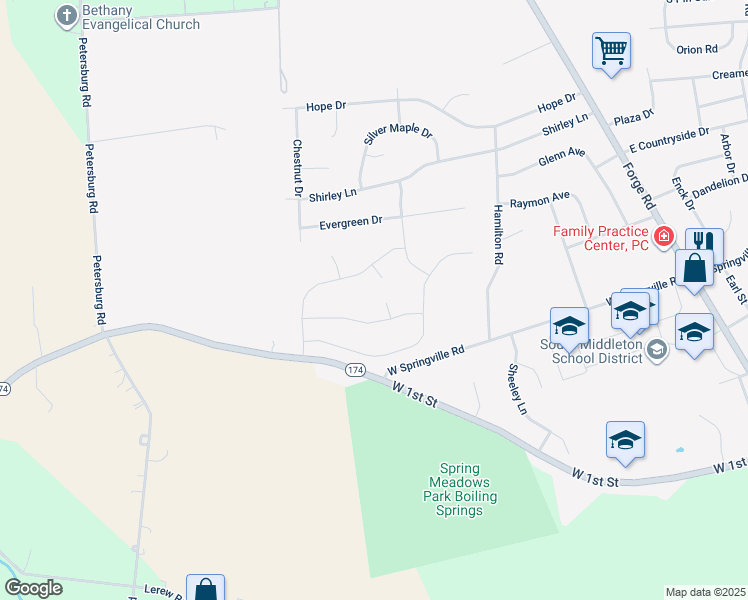 map of restaurants, bars, coffee shops, grocery stores, and more near 289 Ahl Home Lane in Boiling Springs