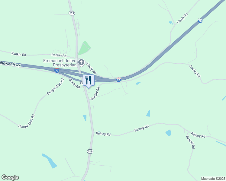 map of restaurants, bars, coffee shops, grocery stores, and more near 62 Donley Road in Eighty Four