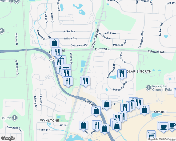 map of restaurants, bars, coffee shops, grocery stores, and more near 850 Polaris Grand Drive in Lewis Center