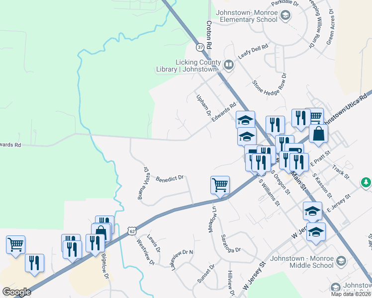 map of restaurants, bars, coffee shops, grocery stores, and more near 228 Edwards Road in Johnstown