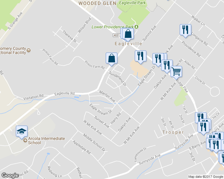 map of restaurants, bars, coffee shops, grocery stores, and more near 1076 Bayless Place in Eagleville