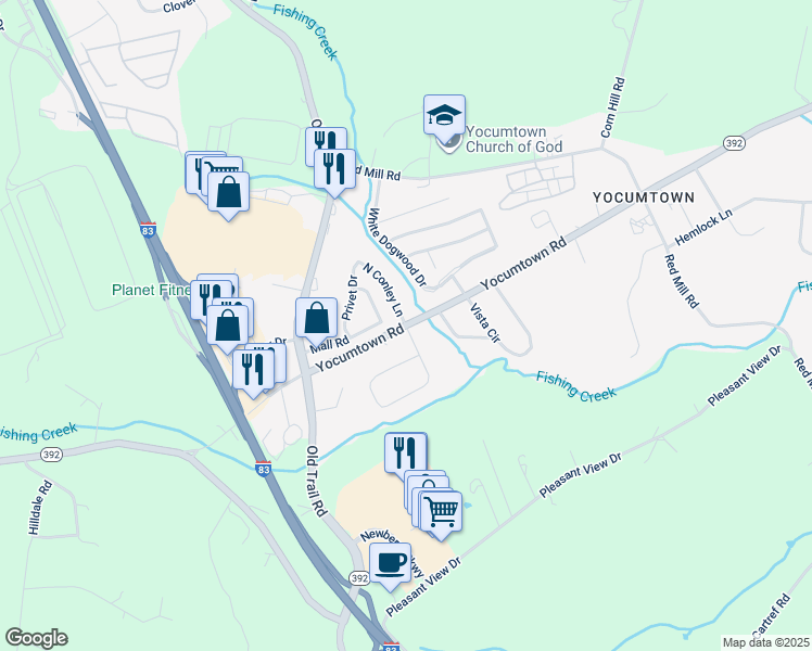 map of restaurants, bars, coffee shops, grocery stores, and more near 2 Conley Lane in Valley Green