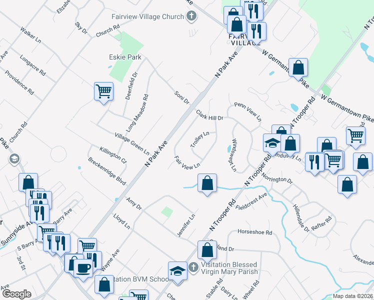 map of restaurants, bars, coffee shops, grocery stores, and more near 8029 Fair View Lane in Eagleville