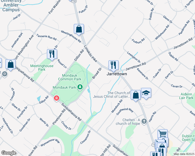 map of restaurants, bars, coffee shops, grocery stores, and more near 1469 Broad Street in Montgomery County