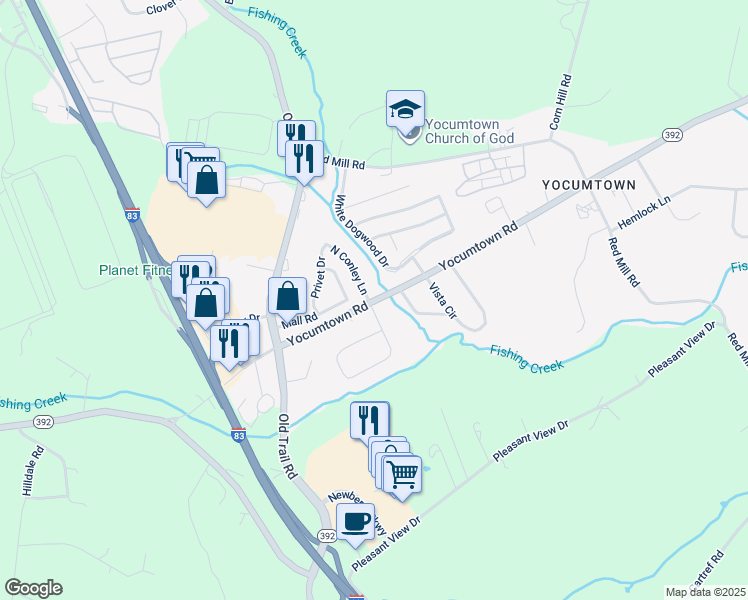 map of restaurants, bars, coffee shops, grocery stores, and more near 2 Conley Lane in Valley Green