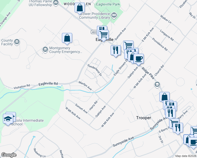 map of restaurants, bars, coffee shops, grocery stores, and more near 1122 Bayless Place in Eagleville
