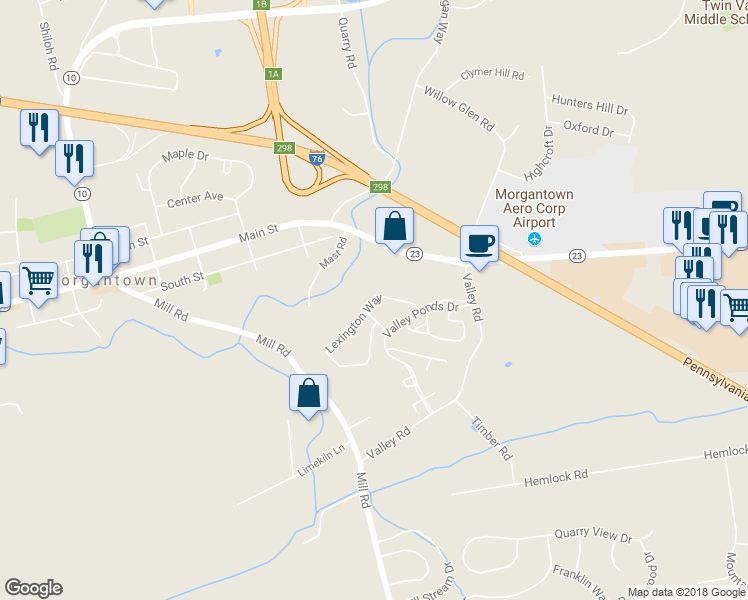 map of restaurants, bars, coffee shops, grocery stores, and more near 1203 Lexington Way in Morgantown