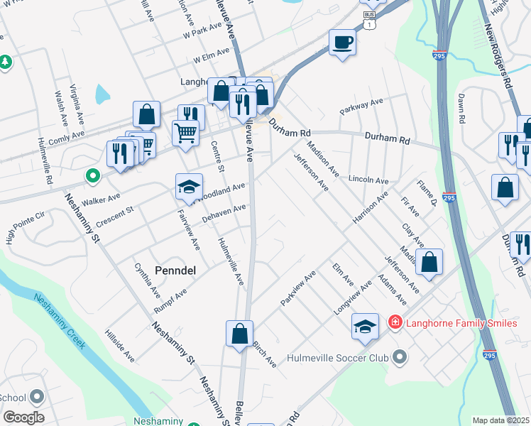 map of restaurants, bars, coffee shops, grocery stores, and more near in Penndel