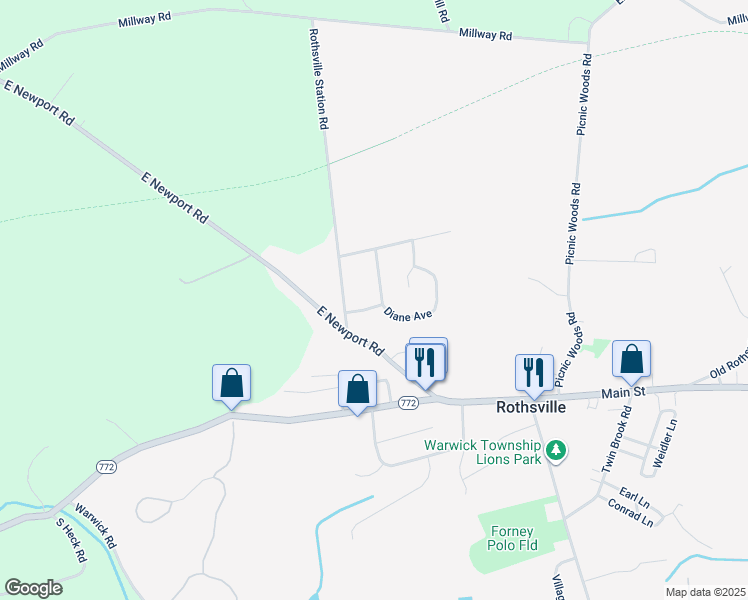 map of restaurants, bars, coffee shops, grocery stores, and more near 5 Robert Road in Lititz