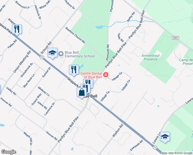 map of restaurants, bars, coffee shops, grocery stores, and more near 805 Penllyn Blue Bell Pike in Blue Bell