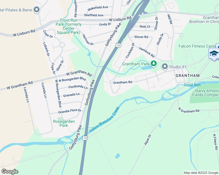 map of restaurants, bars, coffee shops, grocery stores, and more near 2704 Woodbine Street in Mechanicsburg
