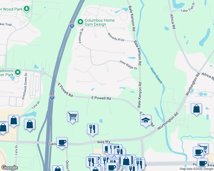 map of restaurants, bars, coffee shops, grocery stores, and more near 7899 Maple Grove Drive in Lewis Center