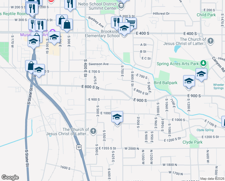 map of restaurants, bars, coffee shops, grocery stores, and more near 584 Walnut Glen Drive in Springville