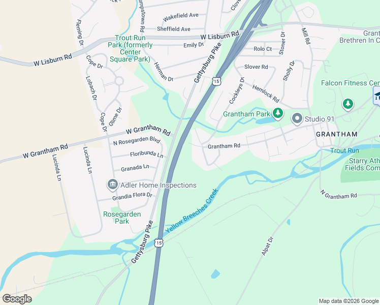 map of restaurants, bars, coffee shops, grocery stores, and more near 1017 Grantham Road in Mechanicsburg