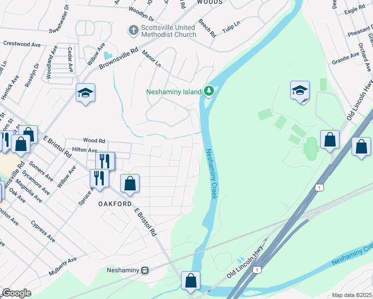 map of restaurants, bars, coffee shops, grocery stores, and more near 2081 Oakford Avenue in Bucks County