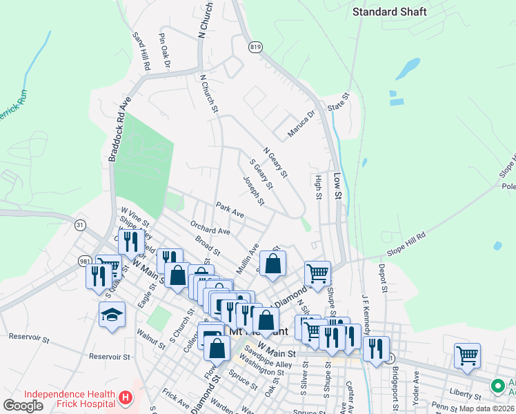 map of restaurants, bars, coffee shops, grocery stores, and more near 624 Joseph Street in Mount Pleasant
