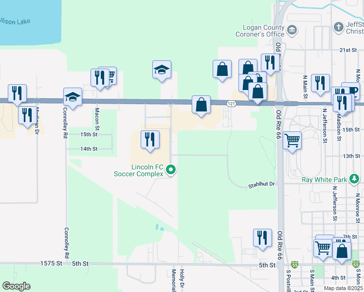 map of restaurants, bars, coffee shops, grocery stores, and more near 1550 Castle Manor Drive in Lincoln