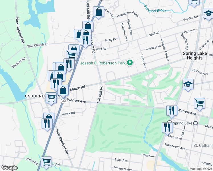 map of restaurants, bars, coffee shops, grocery stores, and more near 71 Willow Lane in Spring Lake