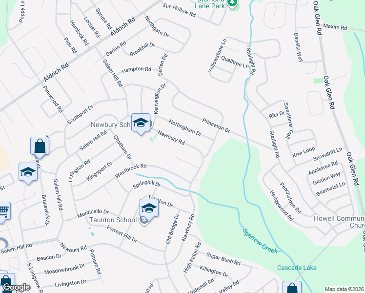 map of restaurants, bars, coffee shops, grocery stores, and more near 157 Newbury Road in Howell Township