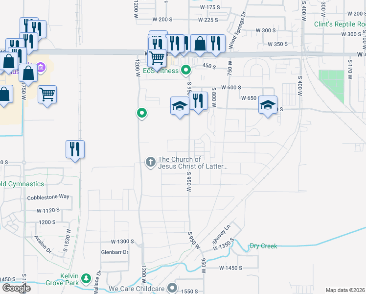 map of restaurants, bars, coffee shops, grocery stores, and more near 962 West 850 South in Springville